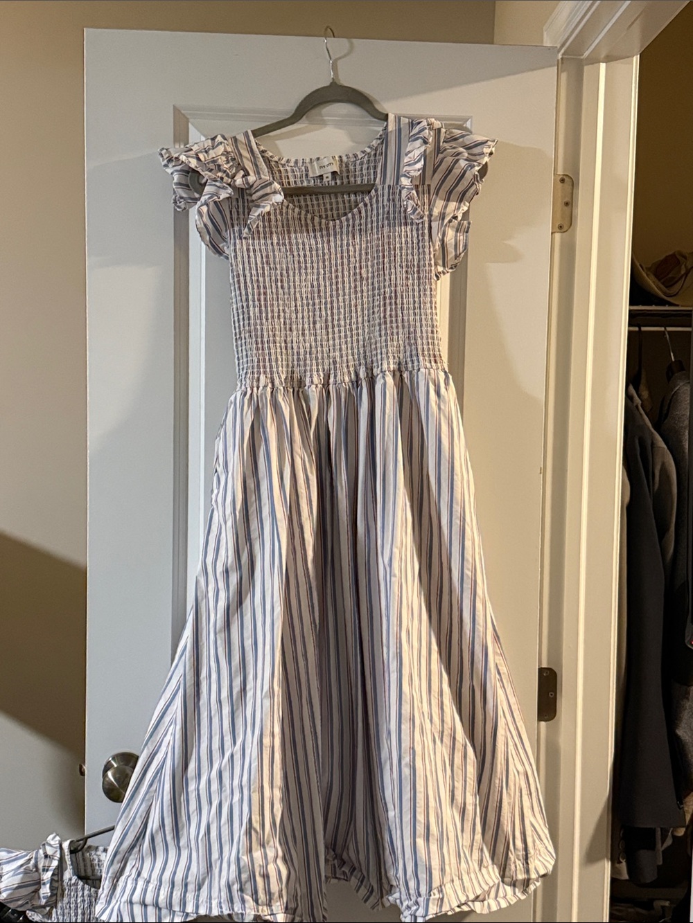 Mommy and me matching Blue and White Striped Smocked Dress